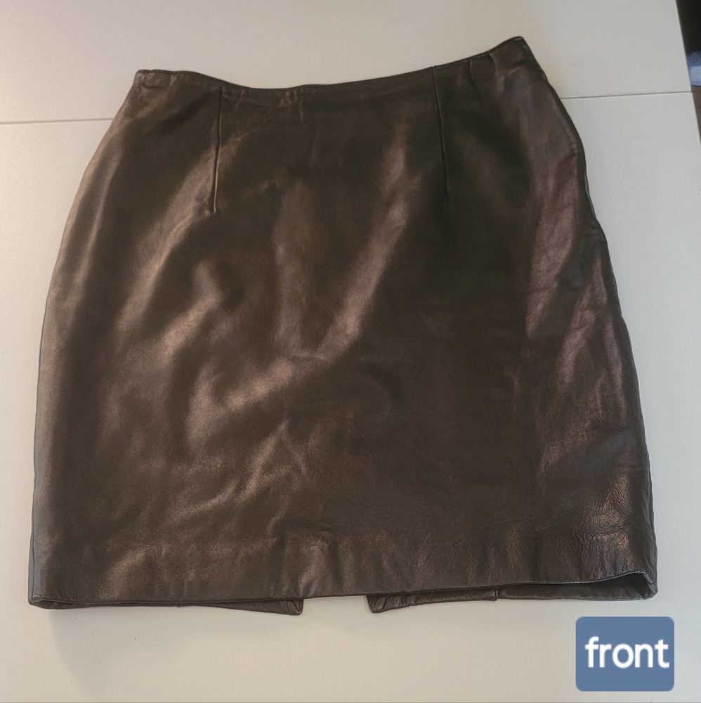 Black leather mini skirt